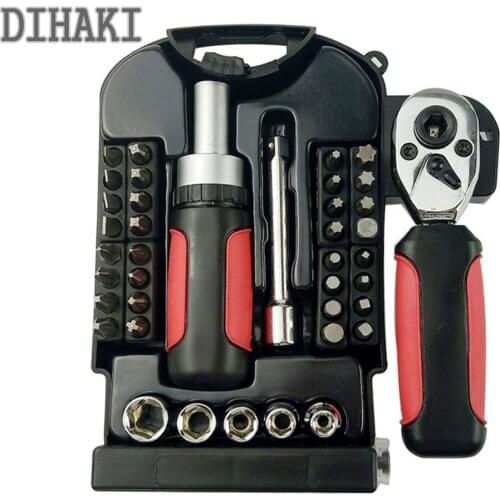 40PCS/set Ratchet Handle Wrench tool set chrome vanadium steel Adjustable Spanner socket 1/4 Ratchet adapter repair Tool kit
