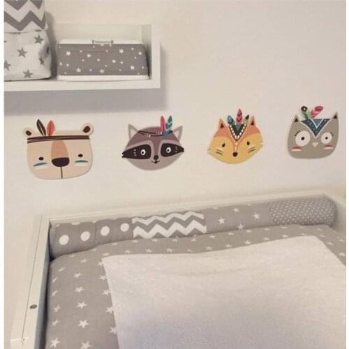 Nordic Fox Bear 3D Wall Stickers For Kids Rooms Wall Stickers Nursery 3D Animals Wall Sticker Scandinavian Feather Wall Stickers