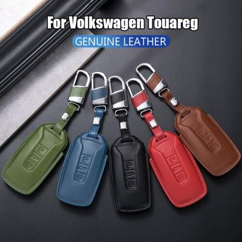 Genuine Leather Car Remote Key Case Cover for Volkswagen Touareg 2018 2019 2020 Fob Key Car-Styling