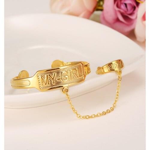 Dubai Small Structure Bangle with lovely ring Bracelet Gold Bharming MY GIRL Jewelry Free shipping Gift for kids diy charms
