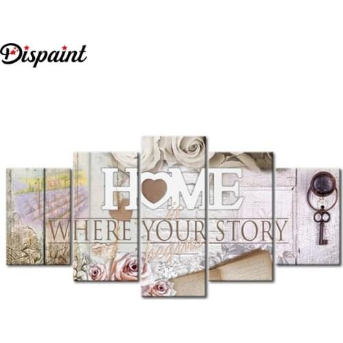 Dispaint 5pcs Full Square/Round Drill 5D DIY Diamond Painting "Home Sweet Home" Multi-picture Combination Embroidery 5D Decor
