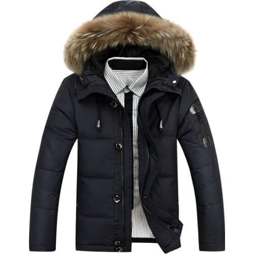 New Style Mens down Jacket Mens Short White Duck down Thick Fur Collar Outdoor Winter Mens Warm Plus-sized Jacket