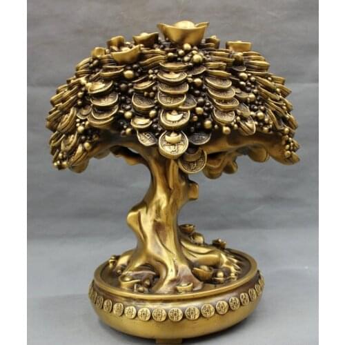 Wholesale factory 15" Chinese Pure Bronze Folk Wealth Coin Statue Decoration Brass YuanBao Money Tree Set 25% off