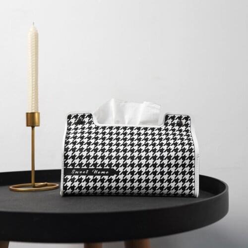 Origanizer-Classic Grid Houndstooth Leather Waterproof Tissue Box Household Living Bathroom Folding Large Capcity Paper Storage