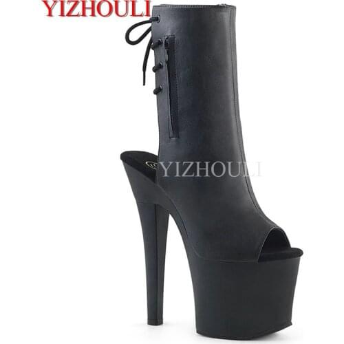 Sexy high heel boots/pole dancing performance boots with 17 cm baking paint thick sole, model fashion stage show ankle boots
