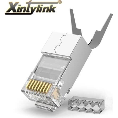 Xintylink cat7 rj45 connector gild 50U ethernet cable plug cat8 cat6a network metal shielded cat.7 cat.6a 8P8C SFTP lan modular