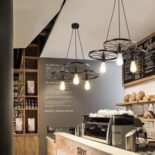 Retro industrial style restaurant clothing store American coffee shop creative personality wrought iron wheel chandelier