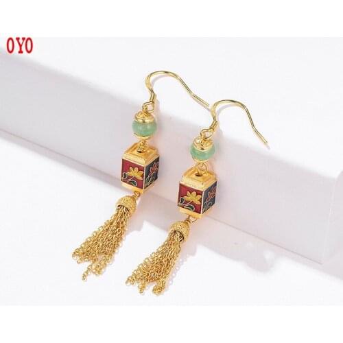 Real s925 silver drop oil enamel flower long tassel earrings Weight about 8.4g
