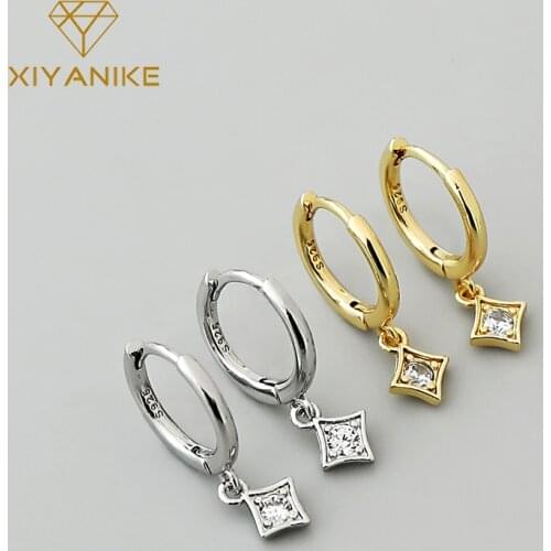 XIYANIKE 925 Sterling Silver Square Pendant Zircon Earrings Female Fashion Temperament Elegant Romantic Handmade Jewelry Brincos