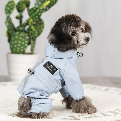 Dog Reflective Raincoat Pet Four Legged Cat rain coat Teddy Clothes Hooded Cap Rain Proof Breathable Stormsuit Fabric All Season
