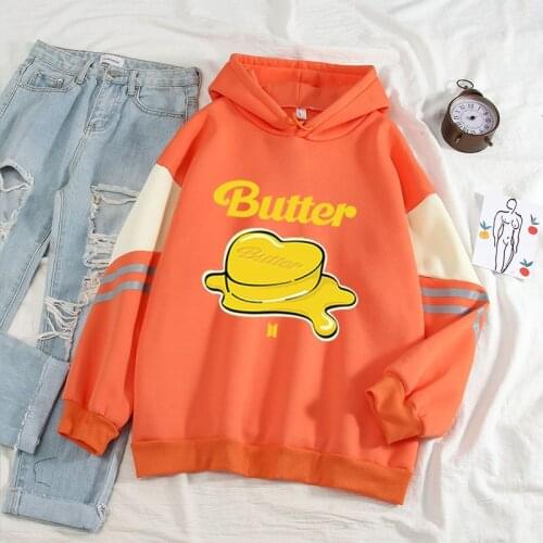 2021 New Butter Loose Large Size Color Combination Hoodie Harajuku Extra Size Hoodie Couple Long Sleeve Printed Sweatshirt