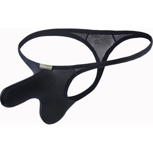 Men G-string Thong Ice Silk Underwear Male Sexy Elephant Nose Big Pouch Briefs Gay Panties Man Solid Tanga Underpants