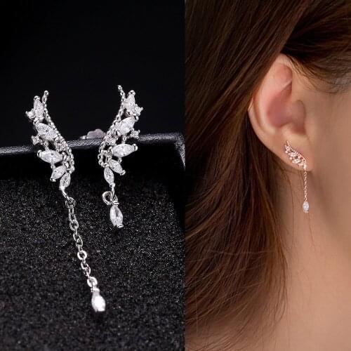 Creative Butterfly Crystal Earrings Authentic 925 Sterling Silver Stud Earrings For Women Asymmetry Brincos Earring Earings