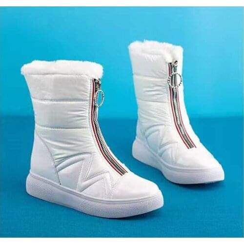 2020 women boots solid color zipper white Women Snow Boots new fashion winter snow boots platform shoes footwear mid calf U11-10