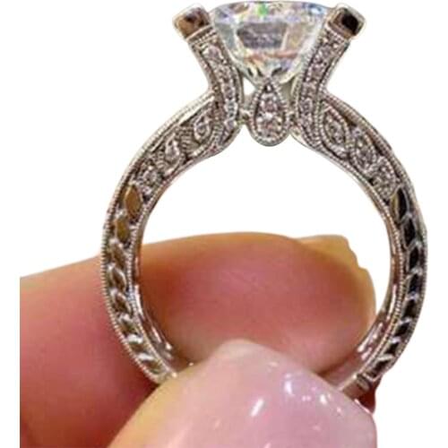 Women Cubic Zirconia Rhinestone Inlaid Wedding Finger Ring Engagement Jewelry Exquisite Durable Gift For Women
