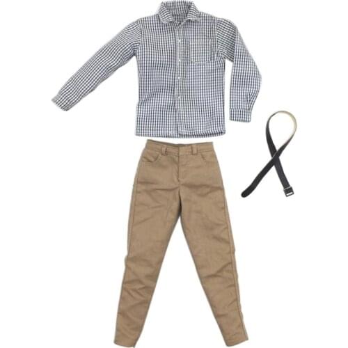 1/6 Action Figure Gray Plaid Shirt with Khaki Pants And Belt for
