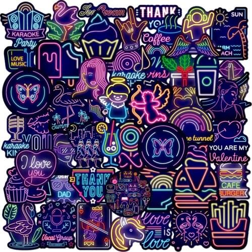 10/30/50PCS Neon Light Sticker Gifts Toys for Children Anime Animal Cute Decals Stickers To Laptop Phone Guitar Bike Car Guitar