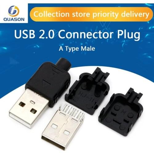 10 Sets DIY USB 2.0 Connector Plug A Type Male 4 Pin Assembly Adapter Socket Solder Type Black Plastic Shell For Data Connection
