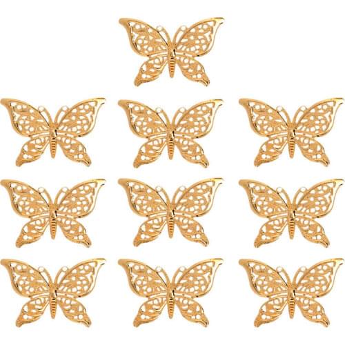 10Pcs/set Golden Hollow Butterfly Charm 26x40mm Insect Connector Pendants Accessories For DIY Necklace Jewelry Making Handmade