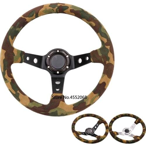 14inch Camo Suede Leather Steering Wheel Deep Dish Drift Sport Steering Wheels