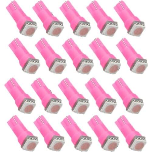 20Pcs Pink T5 5050 1SMD 12V Wedge Dashboard LED Lights Bulbs Car Lnstrument Lndicator AC Lamp Auto Lnterior Accessories 73 74