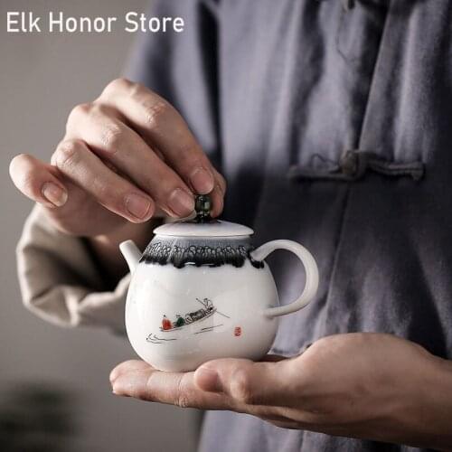 200ml Chinese Style White Pottery Teapot Boutique Teapot Single Cups Handmade Teapot Kung Fu Tea Teaware Customized Gifts