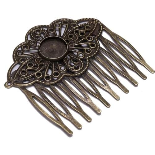 5pcs 52*56mm Antique bronze Hair Comb Jewelry Making Hairpins Findings Fit 12mm Glass Cabochons settings Hair Clips Accessories
