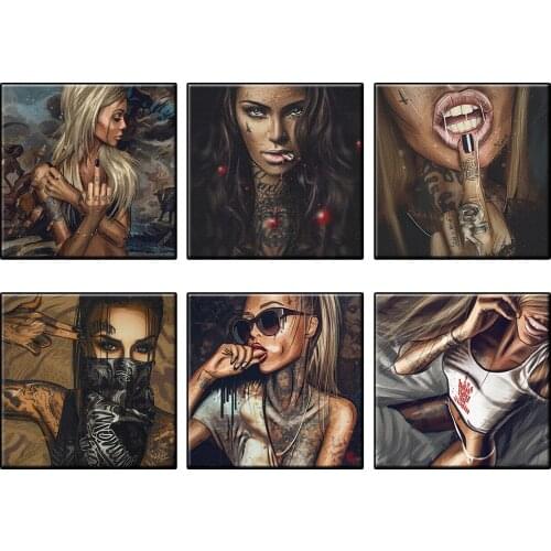 Abstract Tattoo Wild Girls Portrait Pictures Painting By Numbers Kits Sexy Women Graffiti Art Gifts For Adult Room Decor