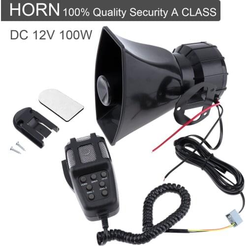 100W 12V 7 Sound Auto Car Alarm Horn Electronic Warning Siren Motorcycle Alarm Firemen Ambulance Loudspeaker with MIC