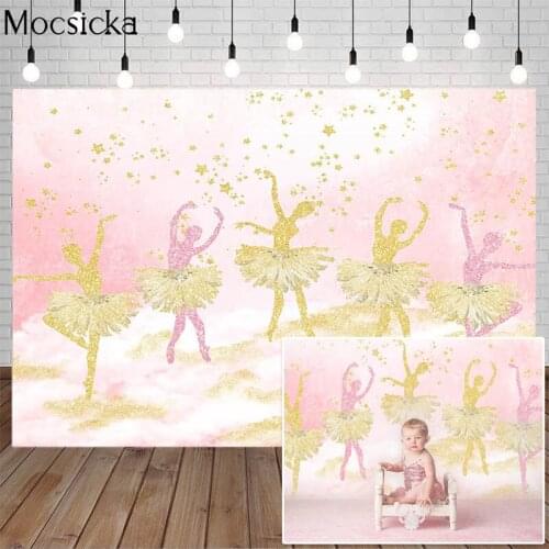 Ballet Backdrop Newborn Baby Shower Glitter Dancer Gold Star Background For Photo Studio Birthday Party Decoration Vinyl Floor