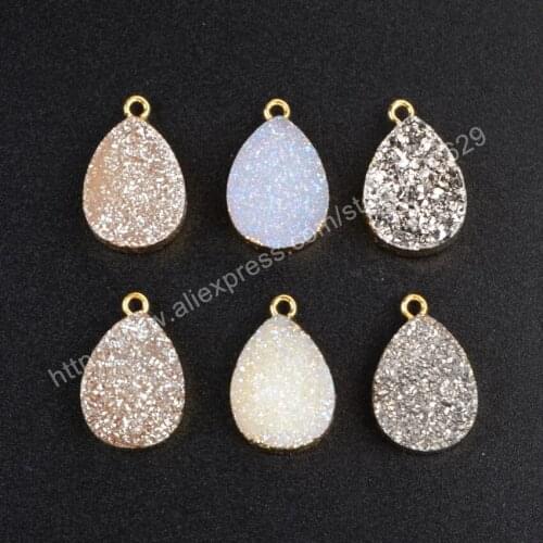 BOROSA 10pcs Druzy Jewelry Drop Gold Color Natural Crystal Titanium Druzy Charm Pendant for Necklace Earrings Bracelet G1180