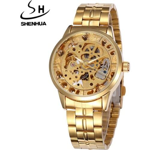 Relogio Masculino SHENHUA Skeleton Watch Men Luxury Gold Automatic Self-Wind Mechanical Wrist Watches For Men Men Wristwatch