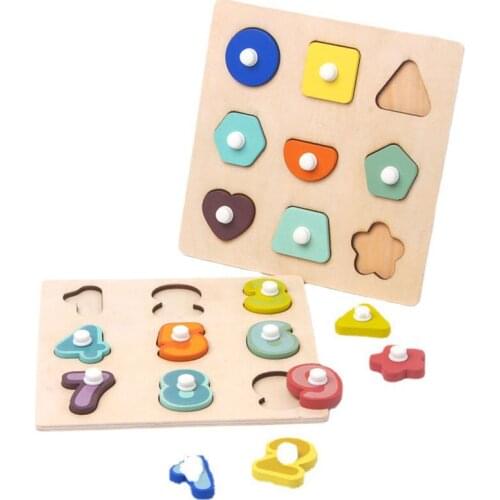 Kids Hand Grasp Board Early Educational Shape Colour Numbers Alphabet Puzzle Toys Babys Montessori Educational Wooden Jigsaw Toy