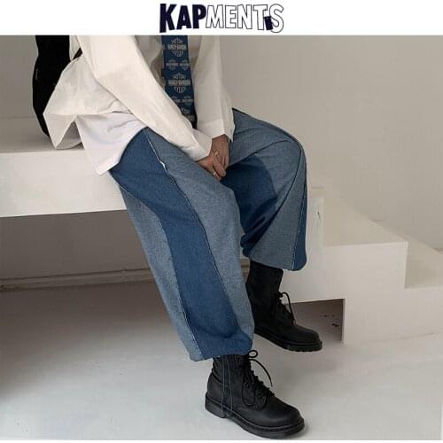 KAPMENTS Casual Men Kpop Patchwork Baggy Jeans 2020 Mens Streetwear Hip Hop Wide Leg Denim Pants Male High Waist Loose Trousers