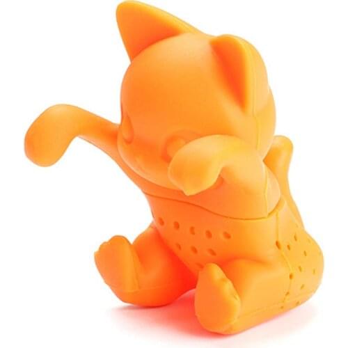 1Pc Cute Cat Shape Tea Filter Spice Loose Tea Leaf Herbal Tool Reusable Orange Tea Strainer Teapot Teabags Silicone Tea Infuser
