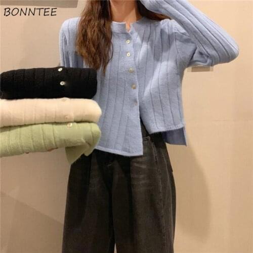 Cardigan Women O-neck Short Full Sleeve Solid Single Breasted Irregular Retro Designer Fashion Ladies Loose Leisure Ulzzang Fit