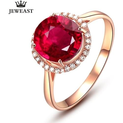 SLFD Natural Red tourmaline 18K Pure Gold 2020 New Hot Selling Top Ring Women Heart Shape Ring For Ladies Woman Genuine Jewelry