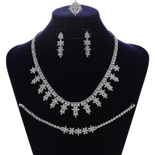 Jewelry Set HADIYANA Dazzling Graceful Wedding Necklace Earrings Ring And Bracelet 4PCS Set For Women CNY137 Conjunto de joyas