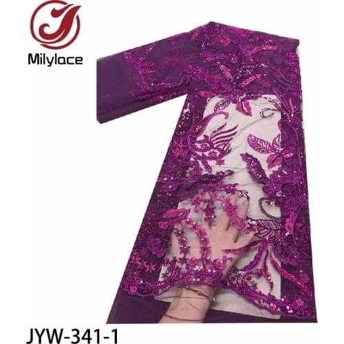 Nigerian Beaded Lace Fabrics 2020 High Quality African Sequins Net Lace Fabric French Tulle Lace Material for Dress JYW-341