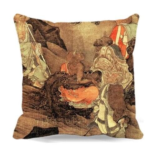 Square Cushion Cover Chinese ancient figure painting of Cotton polyester Pillow case For Home sofa Car car chair Seat Decoration