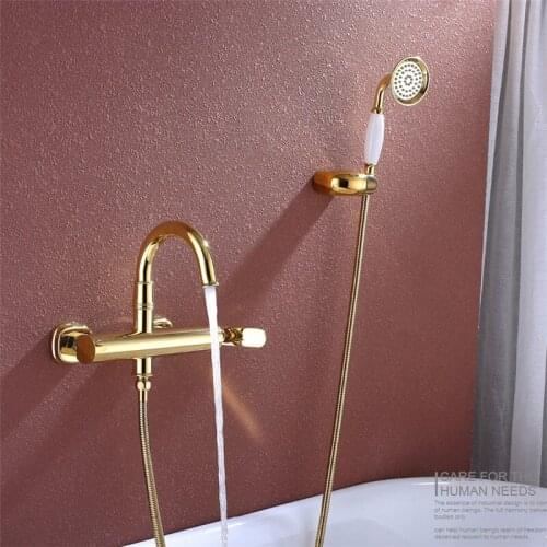 Bathtub Faucet Brass Hot & Cold Gold/Chrome Mixer Bathtub Faucet With Handheld Shower Bathroom Bath Shower Faucets Wall Mounted