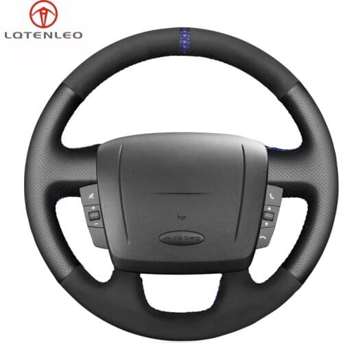 LQTENLEO Black Genuine Leather Suede Steering Wheel Cover For Peugeot Boxer 2006-2019 Citroen Jumper 2006-2019 Relay 2008-2019