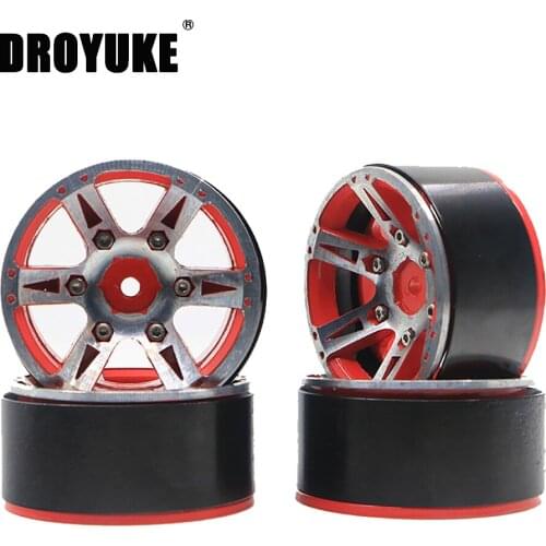 Droyuke 4pcs/lot 1.9inch Metal Beadlock Wheels Rims 12mm Hex Mount for 1/10 RC Crawler Axial SCX10 90046 D90 Traxxas TRX4