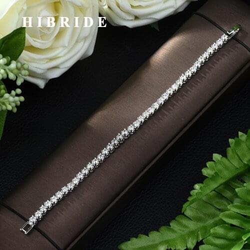 HIBRIDE Fashion White Gold Color Round AAA Cubic Zircon Chain & Link Tennis Bracelet for Elegant Women Party Jewelry B-87