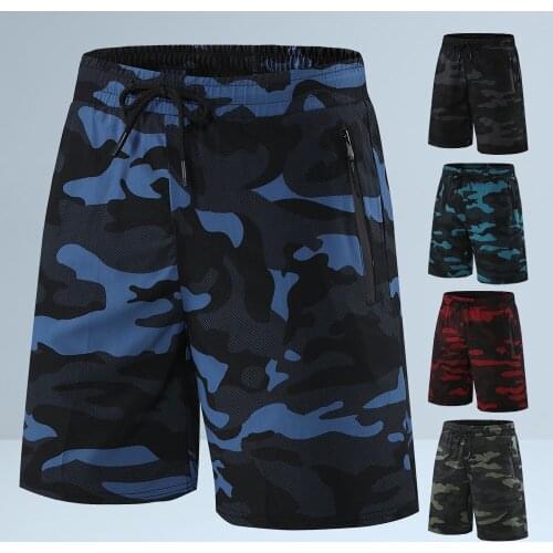 Mens Camo Running Shorts Zipper Pocket Quick Drying Gym Fitness Sport Shorts Jogging Mens Workout Shorts Sports Short Pants