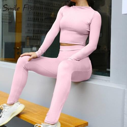 Skinny Women Sport Fitness 2 Two Piece Set Outfits Long Sleeve Crop Tops Tshirt Leggings Pants Set Bodycon Tracksuit Sets GV454