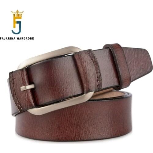 FAJARINA Mens High Quality Pin Buckles Metal Retro Belt 100% Pure Cowskin Leather Accessories Belts for Men Accessory N17FJ840