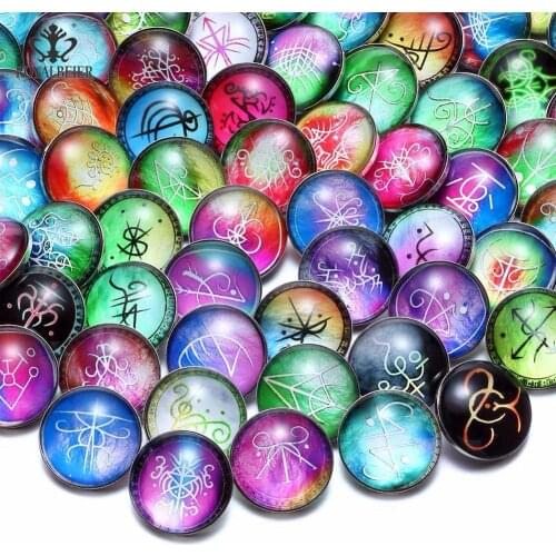 RoyalBeier 20pcs/lot Sigil For Life Theme Glass Charms 18mm Snap Button For 20mm Snaps Bracelet Snap Jewelry KZHM078