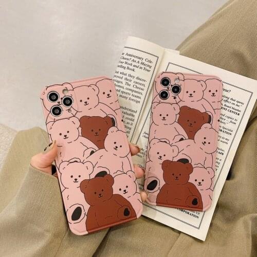 Lovely Bear Crowd Silicon Case for iPhone 11 12 Pro Max 8 7 6 6s Plus Xr XsMax X Xs SE 2020 12 Color Candy Soft Back Cover