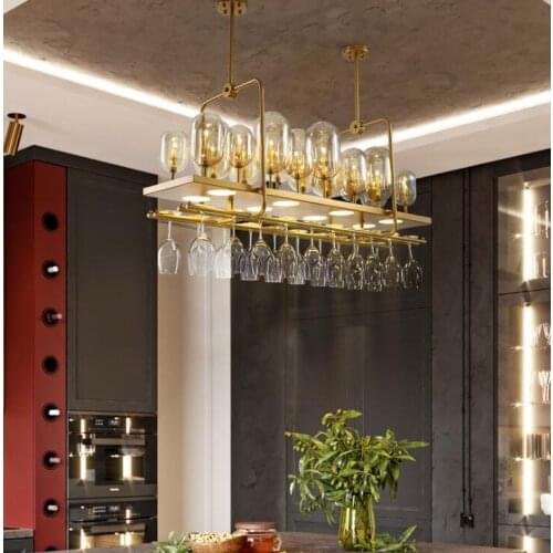 Nordic post-modern restaurant chandelier rectangular hanging wine glass simple modern dining table bar table lamp